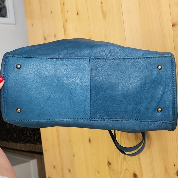 American Leather Co Lenox Triple Entry Satchel Bag Turquoise Blue - Picture 11 of 17